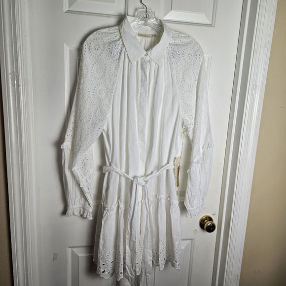 Dresses & Skirts - Happy Nature Women White Open Lace Dress/Tunic Size Large